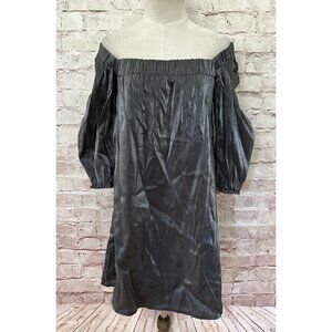 ROWA Womens S Mini Shift Dress Party Pewter Silver Metallic Off The Shoulder